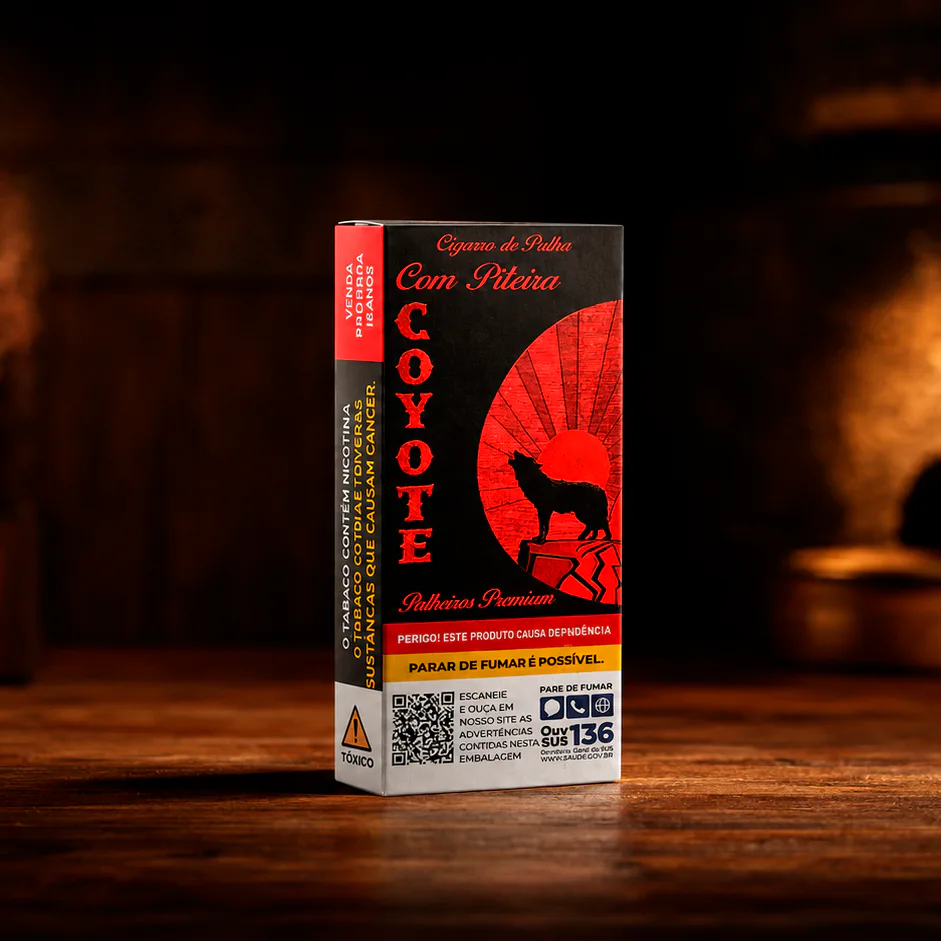 Embalagem COYOTE Premium — cigarro de palha com piteira