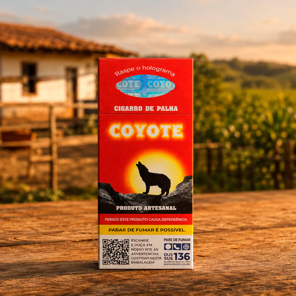 Embalagem COYOTE Tradicional com advertências sanitárias visíveis
